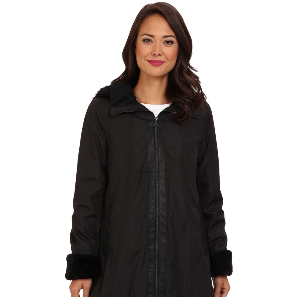 Black Louisa City Luxe A Line Fur Coat - Picture 2 of 5